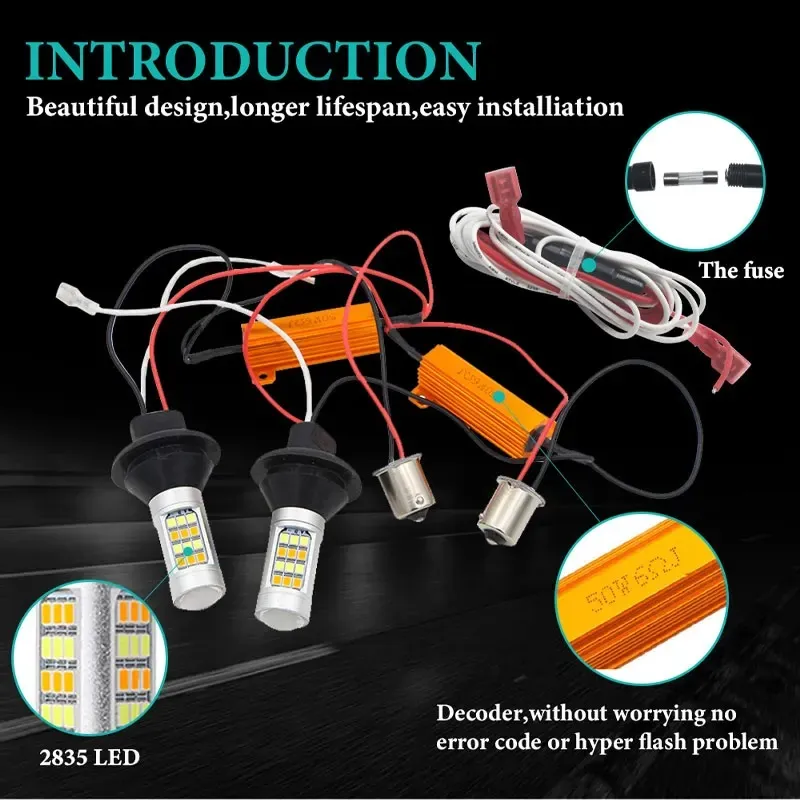 Комплект от 2броя LED диодни DRL дневни светлини с вграден мигач 12V 8W S25/1156/BA15S/P21W Can Bus без Грешки - 3