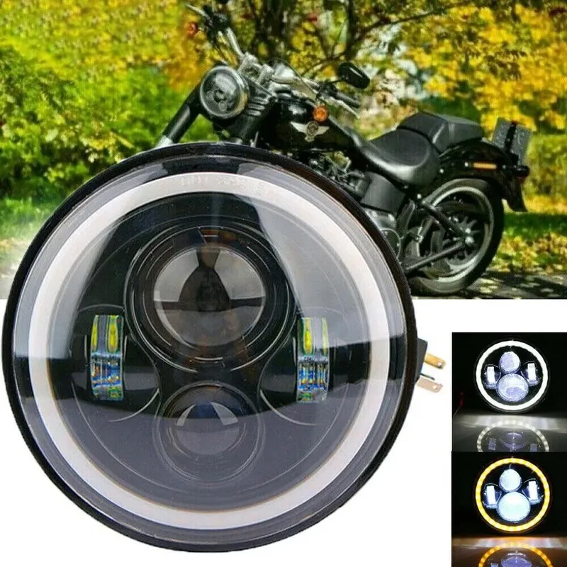 Универсален 7 инча 18см ЛЕД LED фар лампа халоген 12V-24V къси/дълги с DRL дневни светлини мигач бяло-жълто 6500lm за АТВ джип мотоциклет камион трактор и др. - 3