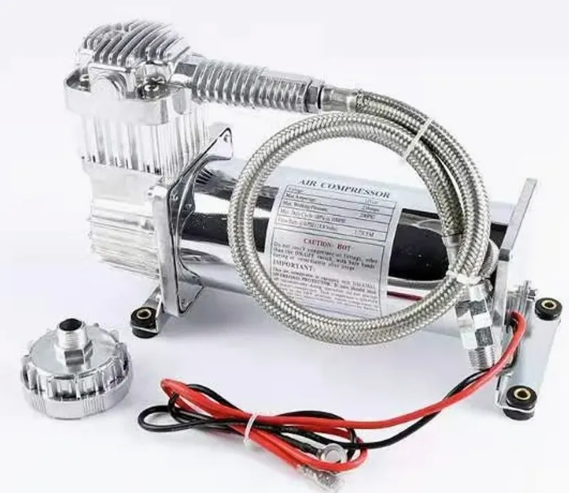 Преносим авто въздушен компресор 12V, 300 PSI, дебит 1.8 CFM, с метален маркуч - за пневматично окачване, офроуд, клаксони и въздушни системи - 3