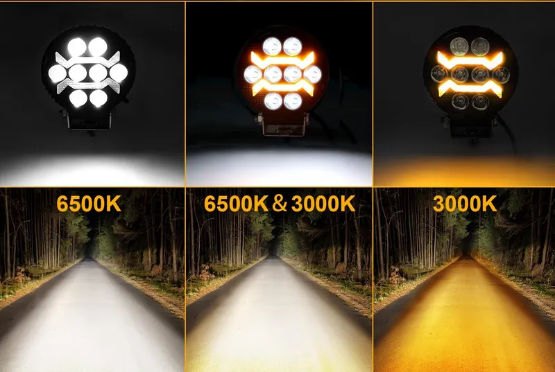 Универсален LED халоген с бяла светлина и оранжева DRL - 8 диода, 12V-24V, IP68, 7 режима на работа, стробоскопичен режим и динамичен мигач - 3