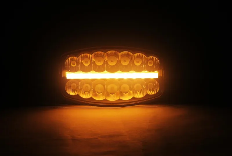 80W LED Лед Фар Халоген с DRL дневни светлини габарит бяло - оранжево неон ефект 24,5см x 13,9см, 4100lm, 12V - 24V, E-Mark Подходящ За DAF MAN Scania Volvo и др. - 3