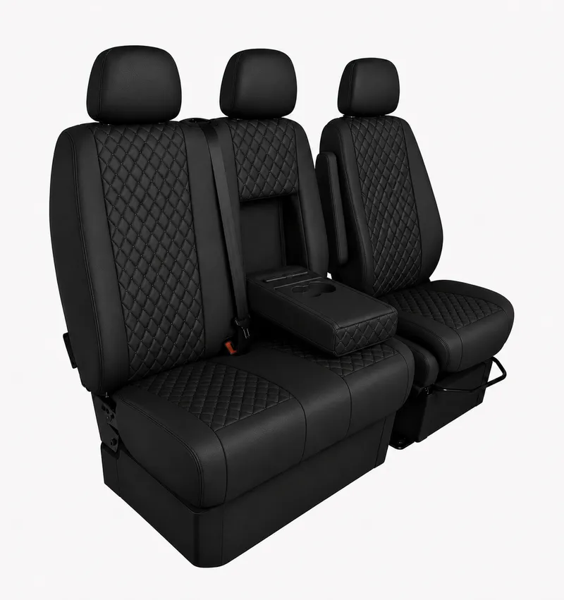 Комплект 2+1 Тапицерия за MERCEDES SPRINTER W906 2006-2018 – Еко кожа, Черна с черен шев, 8 части - 3