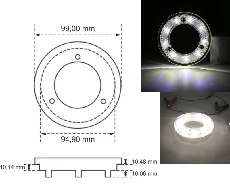 Кръгъл LED габарит / маркер – Бял 9 диода 12V-24V - 3