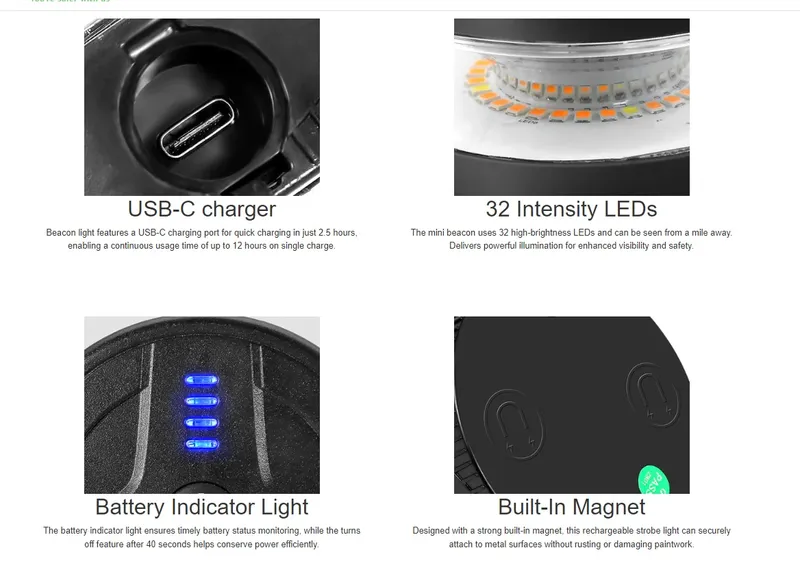 Мини Wireless Безжична LED Лед Аварийна Сигнална Лампа Блиц тип Буркан с презареждаща се батерия с магнит 12V - 24V за пътна помощ платформа агро техника и др. - 3