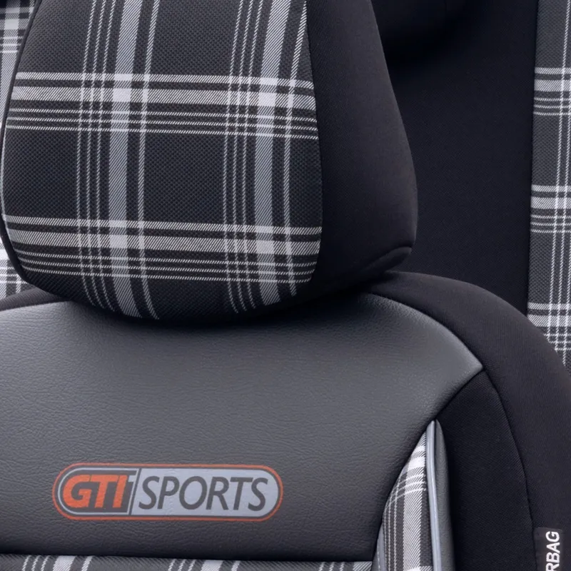 Комплект Луксозна Тапицерия OTOM текстил с еко кожа GTI SPORTS Design – Черна със сив шев, за Предни и Задни Седалки - 3