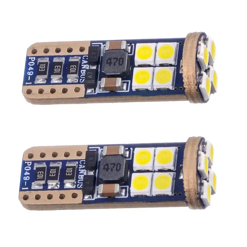 Комплект от 2 броя T10 Led крушки в блистер 12 SMD светодиода, W5W, Canbus, 12V - 24V , бяла светлина 6000K - 3