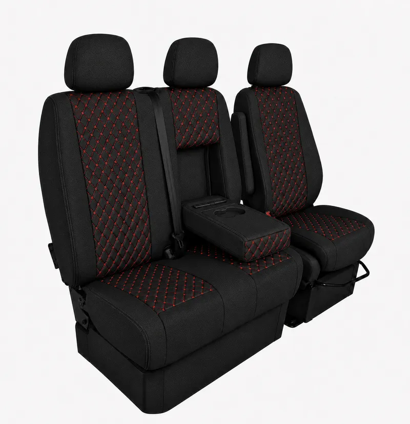 Комплект 2+1 Тапицерия за MERCEDES SPRINTER W906 2006-2018 – Текстил, Черна с червен шев, 8 части - 3