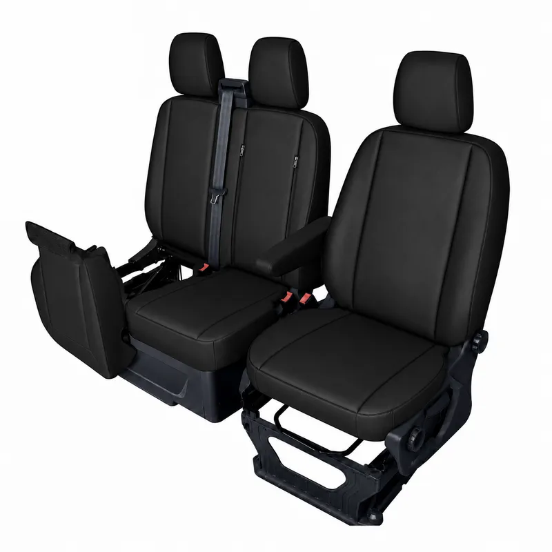 Комплект 2+1 Тапицерия за FORD TRANSIT CUSTOM 2009+ – Еко кожа, Черна, 8 части - 3