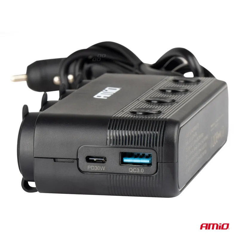 Универсален разклонител за запалка с 4 гнезда + вход за USB и смартфон 12V - 24V - 3