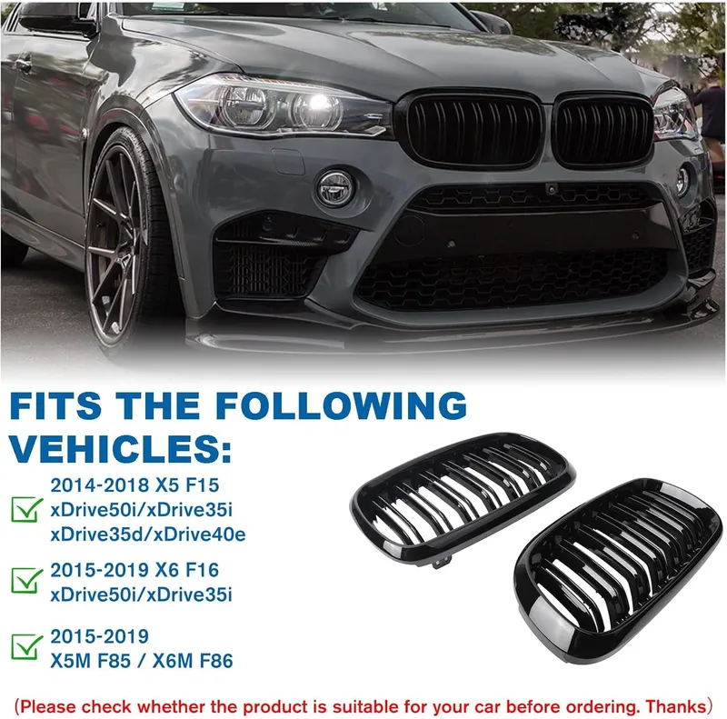 Двойни Бъбреци Решетки За BMW X5 X6 F15 F85 F16 F86 2014+ Черен Гланц Лак - 3