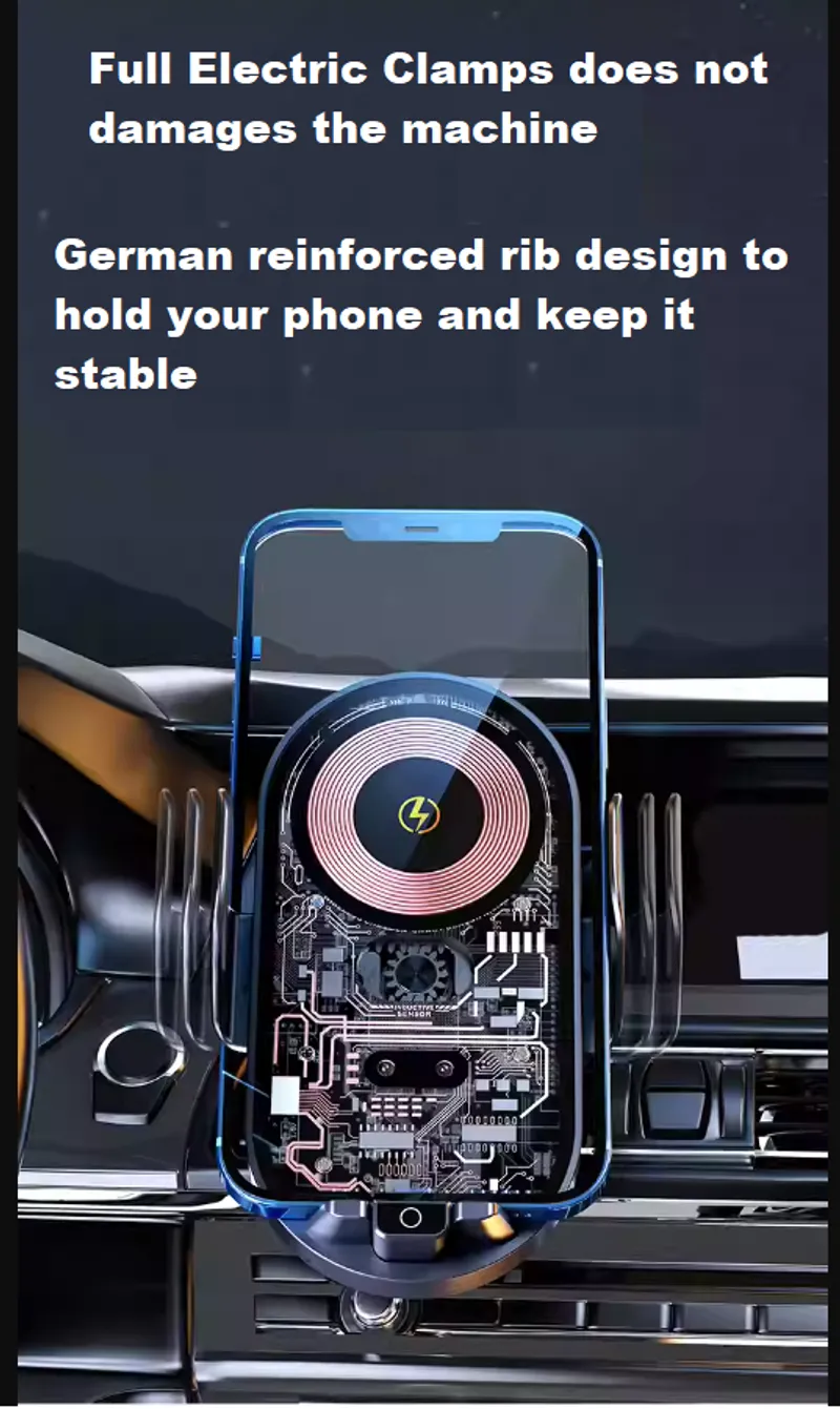Smart Поставка стойка държач за телефон с безжично зарядно Wireless Charger за автомобил - 3