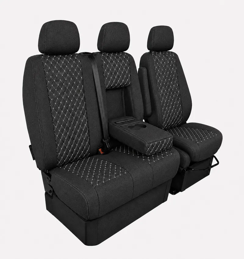 Комплект 2+1 Тапицерия за MERCEDES SPRINTER W906 2006-2018 – Текстил, Черна с бял шев, 8 части - 3