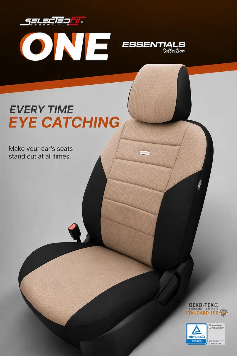 Комплект Тапицерия SelectedFit One Design by OTOM текстил – Черно-Бежова, за Предни и Задни Седалки - 3