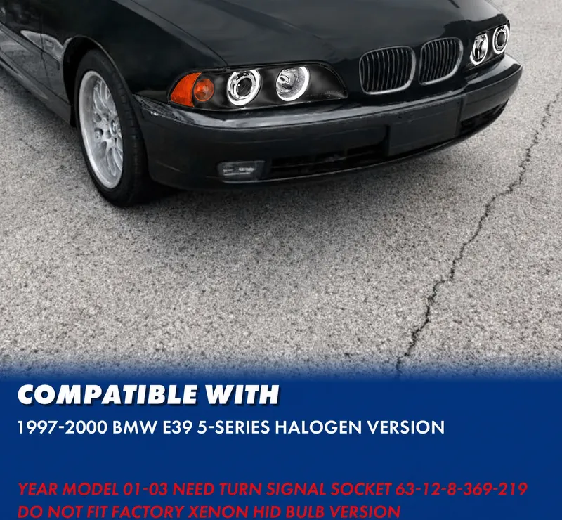 Комплект тунинг фарове с Angel Eyes за BMW 5-та серия E39 1997–2003г. черни с крушки - 3