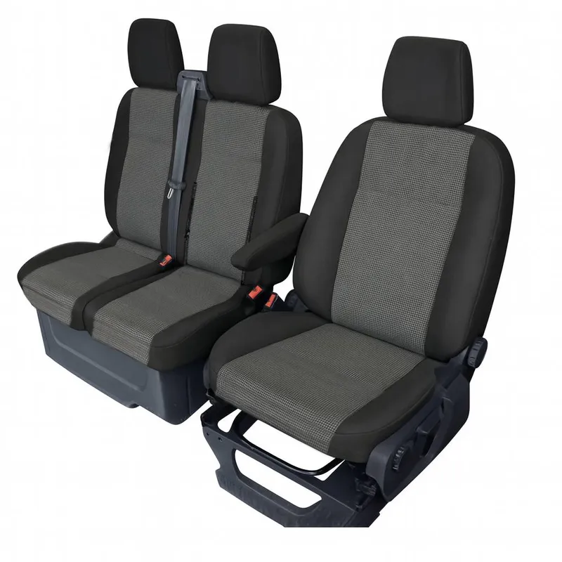 2+1 Комплект Тапицерия за Ford Transit Custom 2013-2023 с отвор на двойната седалка - черно - 3