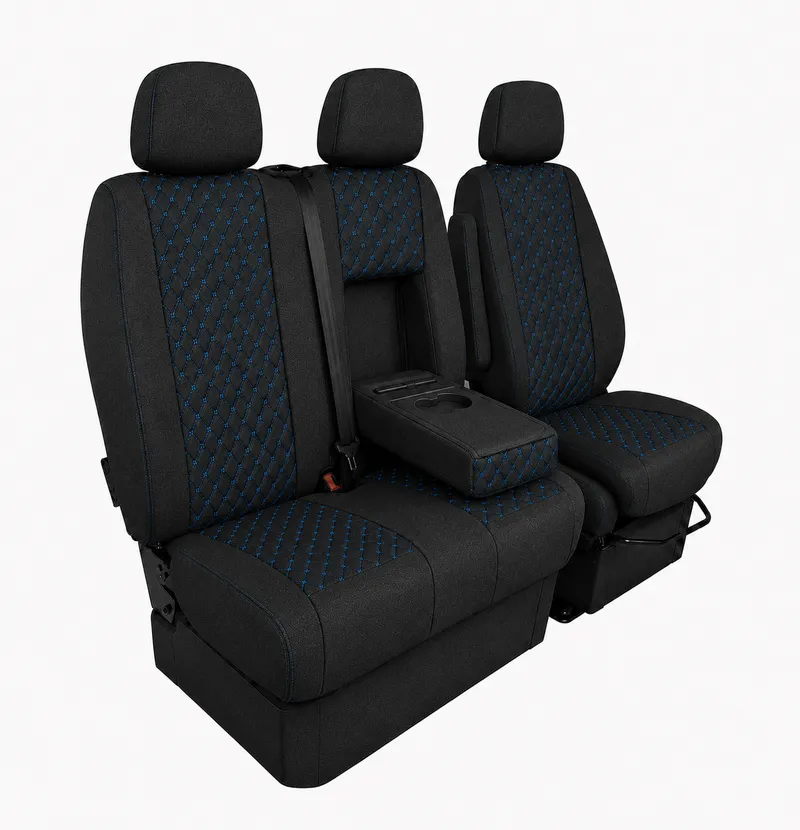 Комплект 2+1 Тапицерия за MERCEDES SPRINTER W906 2006-2018 – Текстил, Черна със син шев, 8 части - 3