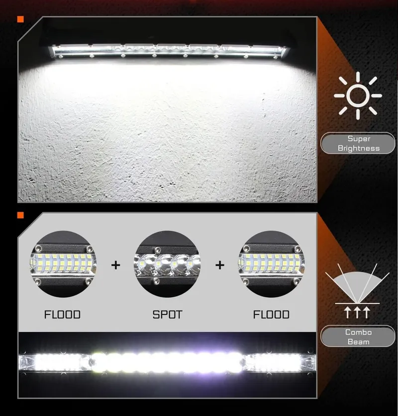 27.5 см Диоден LED Лед Бар 72W Ултра Тънък 12-24V Комбинирана Combo - Flood и Spot Светлина - 3