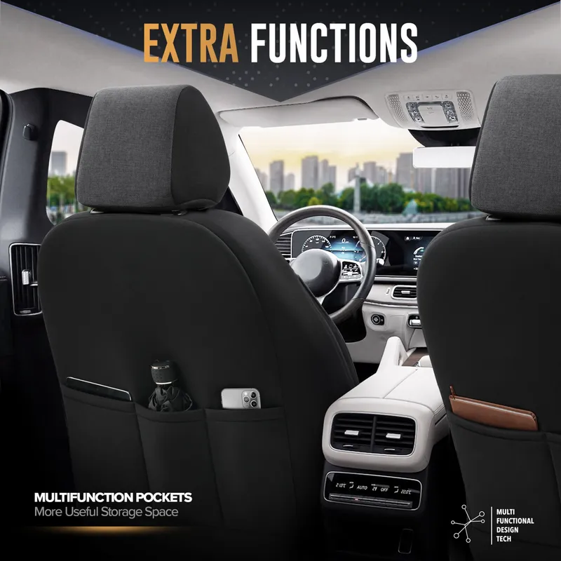 Комплект Луксозна Тапицерия OTOM текстил с еко кожа THRONE Design – Черна с червен шев, за Предни и Задни Седалки - 4