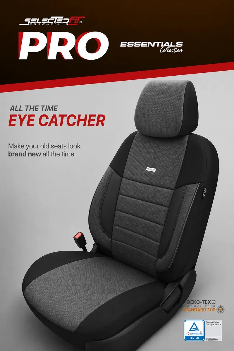 Комплект Тапицерия SelectedFit Pro Design by OTOM текстил с кожа – Черно-Сива, за Предни и Задни Седалки - 4
