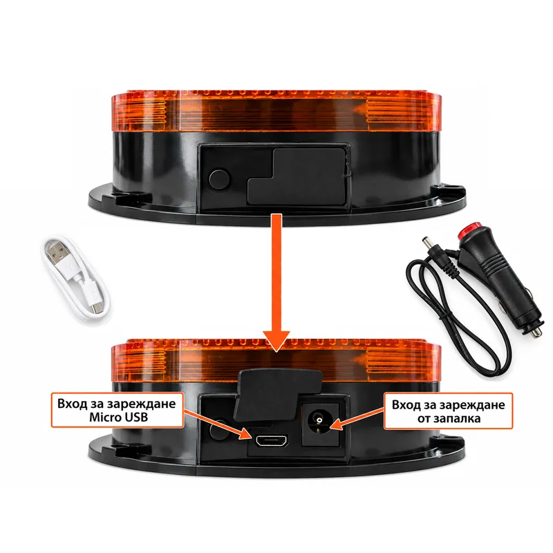 LED соларна аварийна лампа - буркан и маяк, оранжева, 18 LED, 4 режима, 12V, акумулаторна батерия, магнитен монтаж - 4