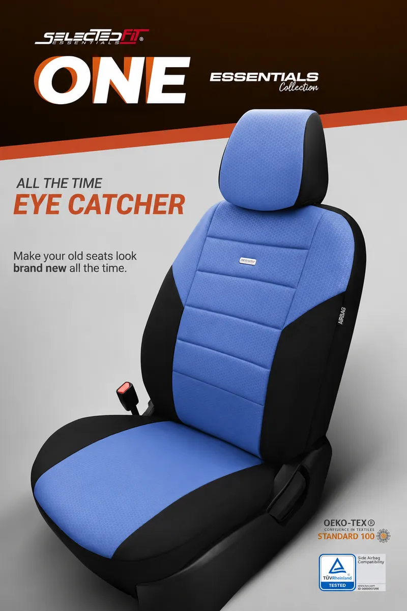 Комплект Тапицерия SelectedFit One Design by OTOM текстил – Черно-Синя, за Предни и Задни Седалки - 4