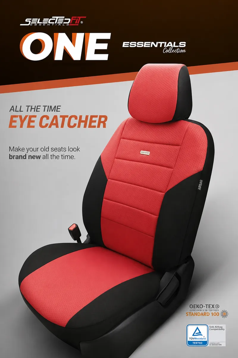 Комплект Тапицерия SelectedFit One Design by OTOM текстил – Черно-Червена, за Предни и Задни Седалки - 4