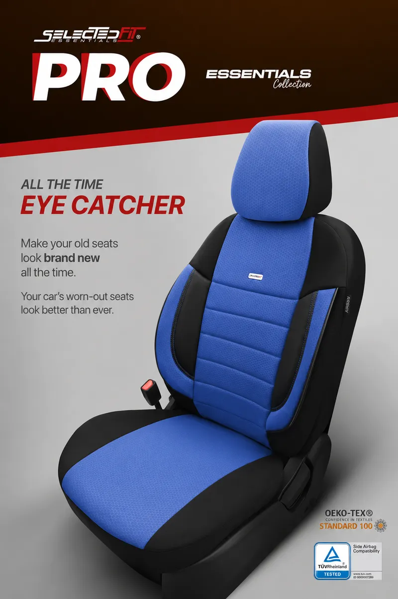 Комплект Тапицерия SelectedFit Pro Design by OTOM текстил с кожа – Черно-Синя, за Предни и Задни Седалки - 4