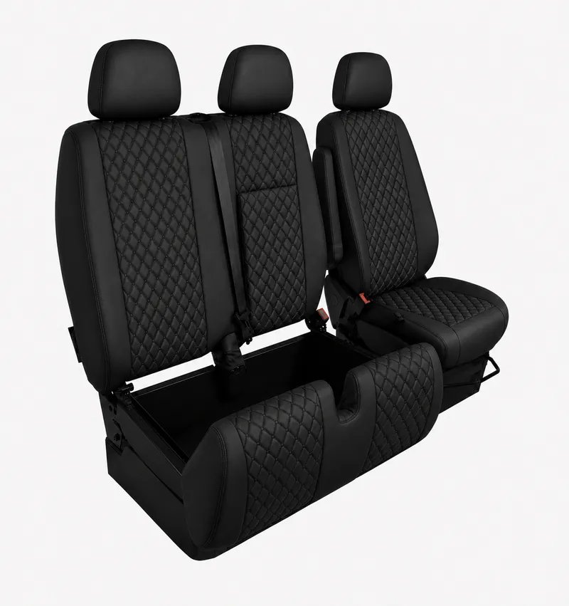Комплект 2+1 Тапицерия за MERCEDES SPRINTER W906 2006-2018 – Еко кожа, Черна с черен шев, 8 части - 4