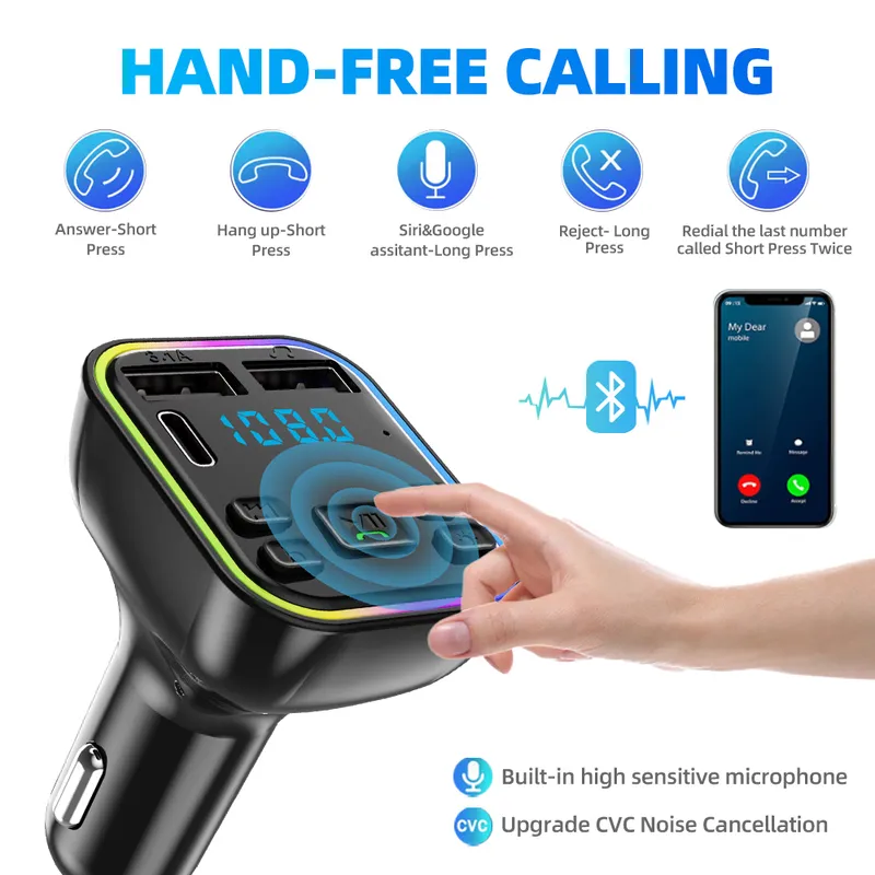 12-24V Автомобилен bluetooth 5.0 FM трансмитер зарядно телефон безжичен хендсфри MP3 модулатор плейър аудио приемник PD Type-C Dual USB 3.1A бързо зареждане - 4