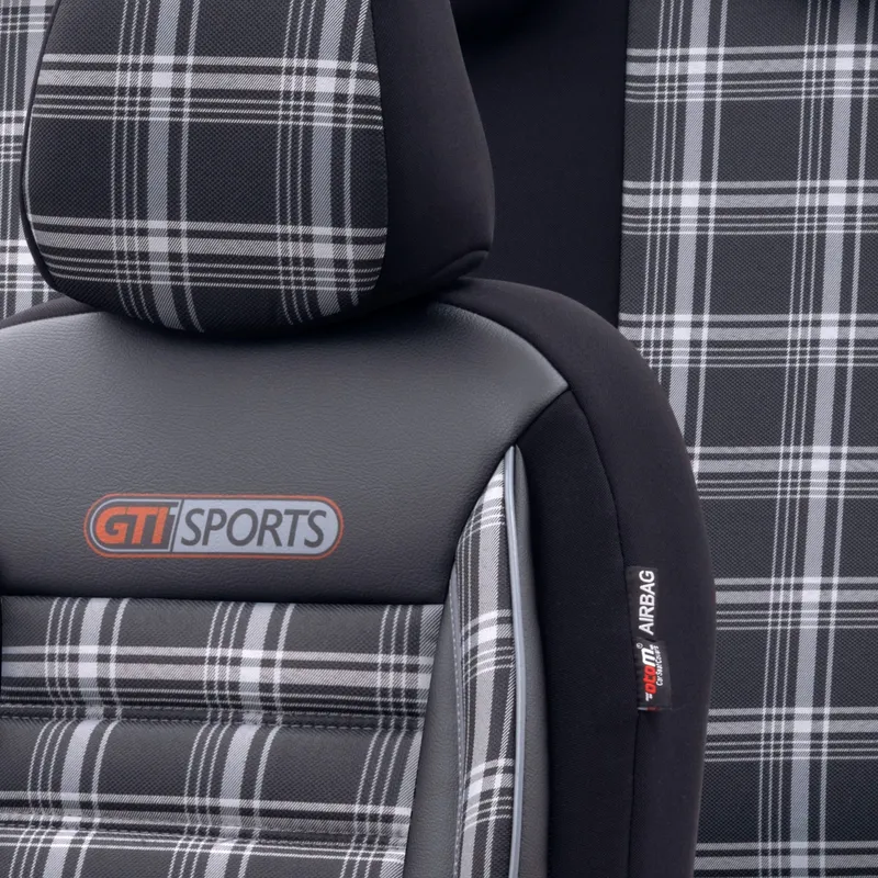 Комплект Луксозна Тапицерия OTOM текстил с еко кожа GTI SPORTS Design – Черна със сив шев, за Предни и Задни Седалки - 4