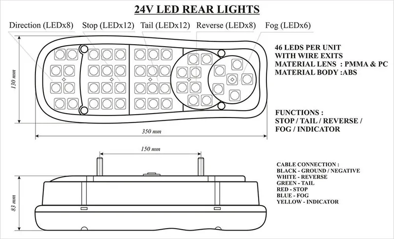 Комплект 2 бр. LED ЛЕД диодни стопове 24V Волта за бус камион ТИР ремарке платформа - 4