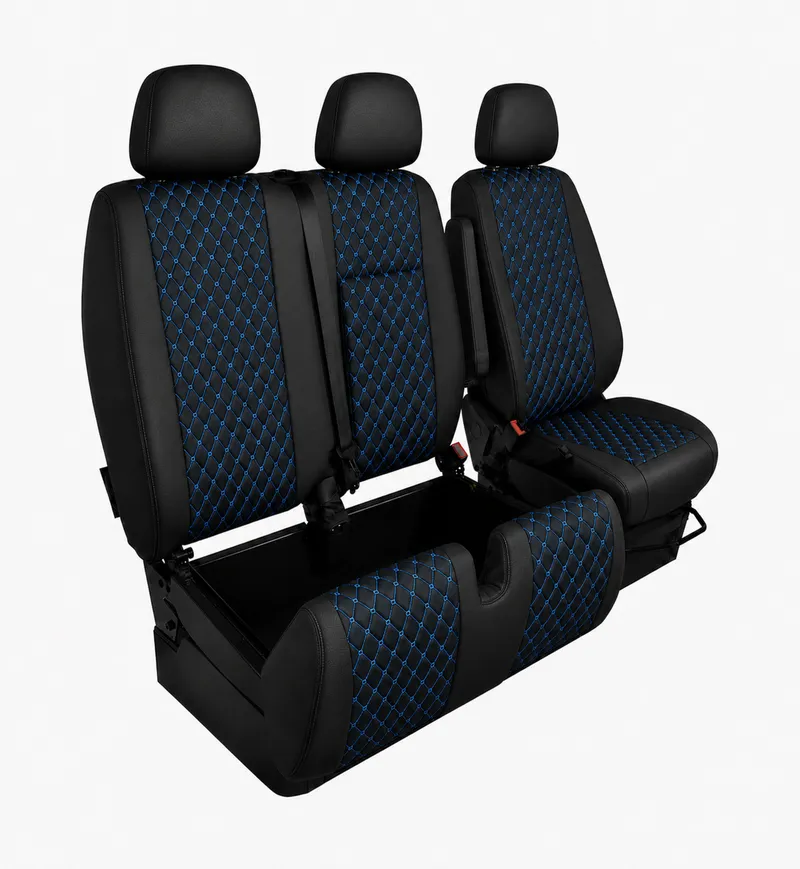 Комплект 2+1 Тапицерия за MERCEDES SPRINTER W906 2006-2018 – Еко кожа, Черна със син шев, 8 части - 4