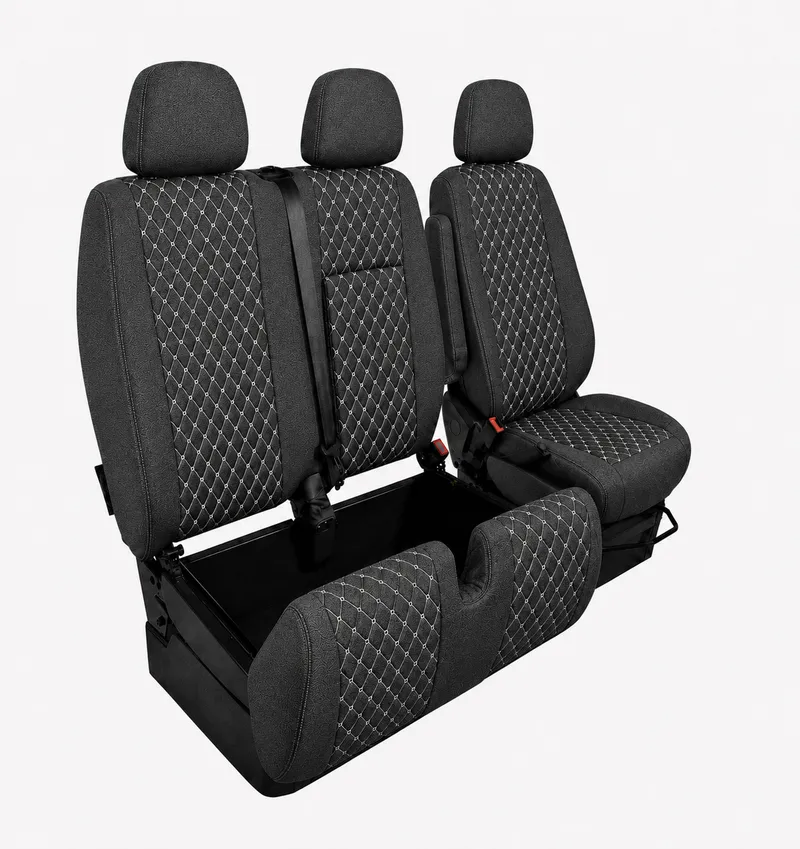 Комплект 2+1 Тапицерия за MERCEDES SPRINTER W906 2006-2018 – Текстил, Черна с бял шев, 8 части - 4