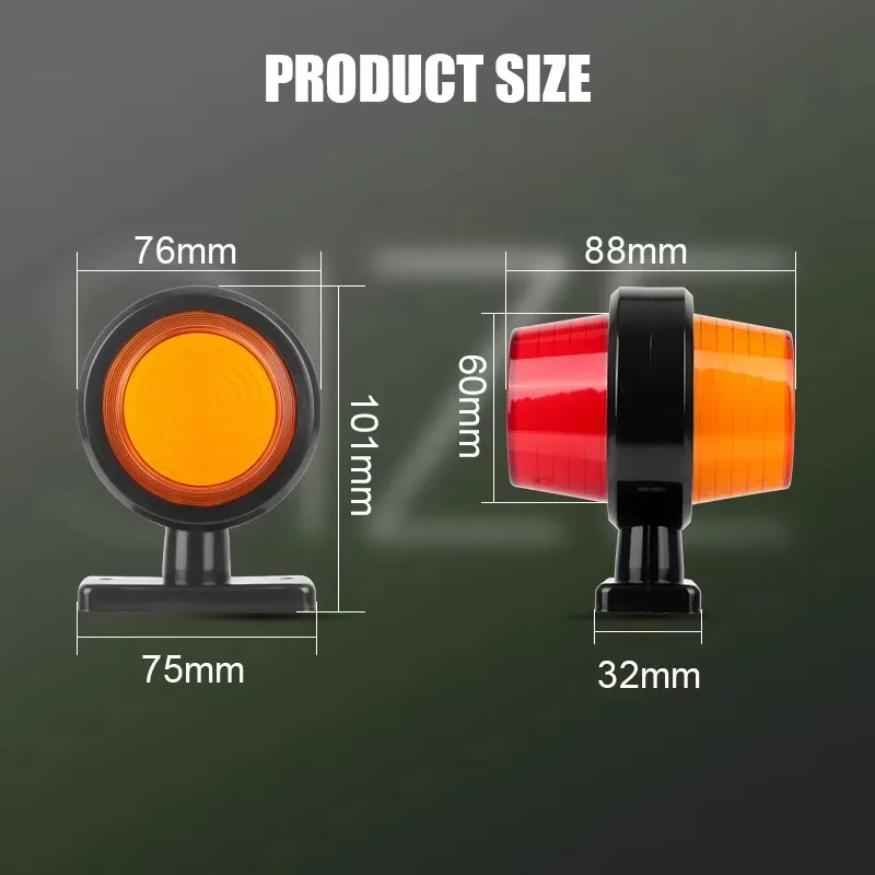 Комплект от 2 броя 12-24V ЛЕД LED диодни странични маркери рогчета светлини за камион ремарке каравана кемпер АТВ оранжево-червено - 4