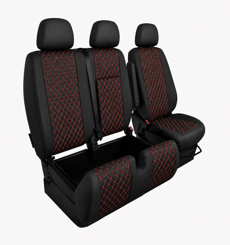 Комплект 2+1 Тапицерия за MERCEDES SPRINTER W906 2006-2018 – Еко кожа, Черна с червен шев, 8 части - 4