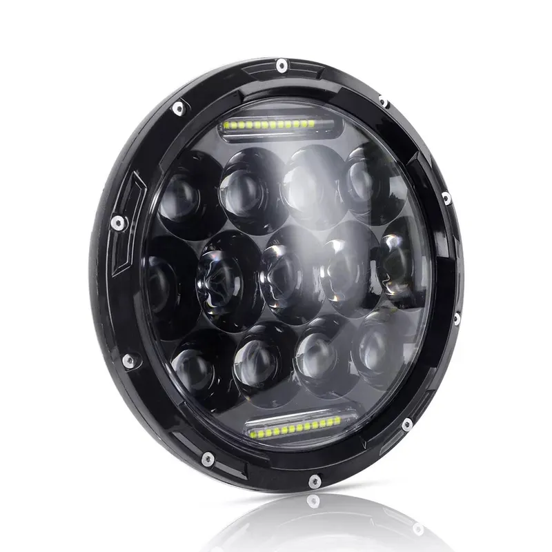 Комплект от 2бр. универсален 7 инча 18см ЛЕД LED фар лампа халоген 12V-24V къси/дълги с DRL дневни светлини бяло 8000lm за АТВ джип мотоциклет камион трактор и др. - 4