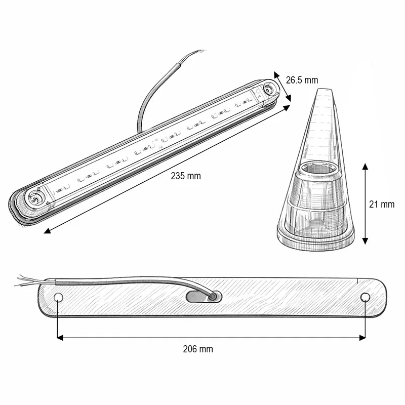 Червен LED Габарит / Маркер - Опушен 16 диода 12V-24V 235mm - 5