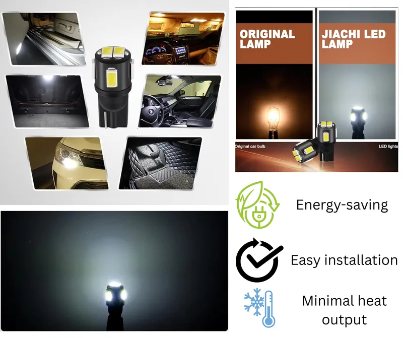 Комплект 2 бр. LED крушки T10 W5W, 7000K бяла светлина, ниска консумация, 12V - блистер - 5