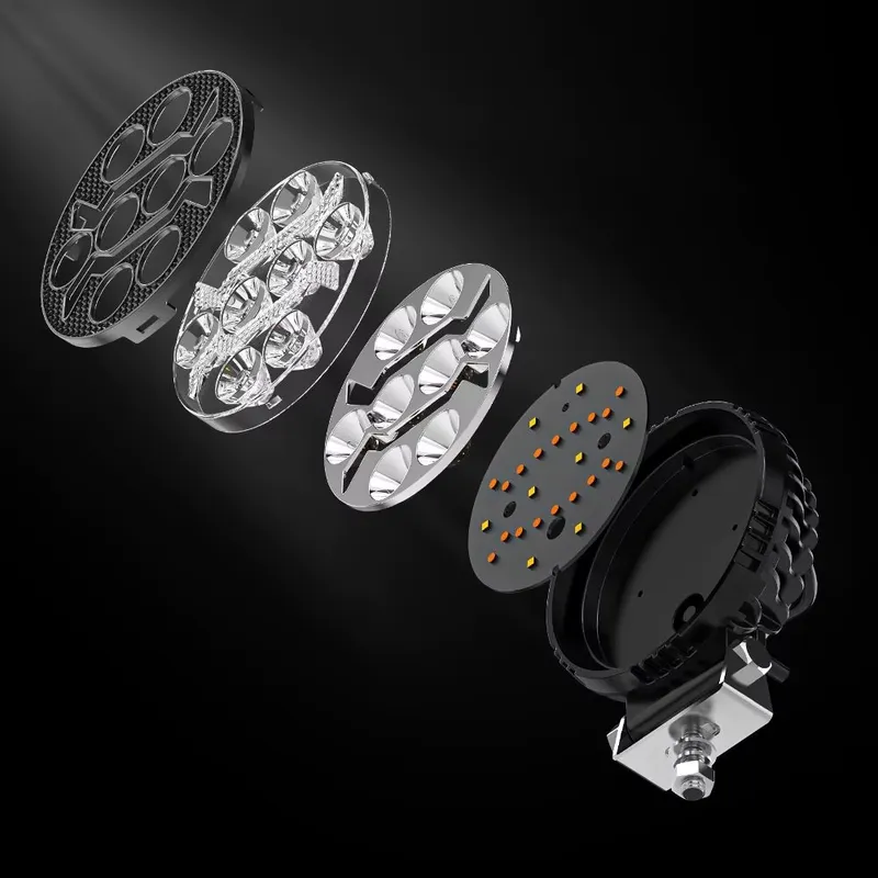 Универсален LED халоген с бяла светлина и оранжева DRL - 8 диода, 12V-24V, IP68, 7 режима на работа, стробоскопичен режим и динамичен мигач - 5