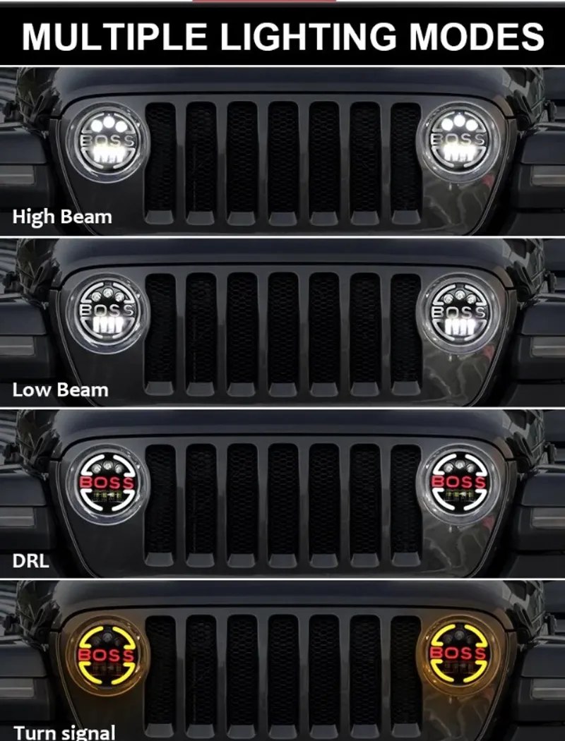 Универсален 7 инча 18см ЛЕД LED фар лампа халоген 12V-24V къси/дълги с DRL дневни светлини мигач бяло-жълто 6500lm за АТВ джип мотоциклет камион трактор и др. - 5
