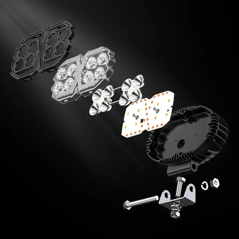 Универсален LED халоген с бяла светлина и оранжева DRL - 8 диода, 4000 lm, 12V–24V, IP67, 5 режима на работа, стробоскопичен режим и динамичен мигач - 5