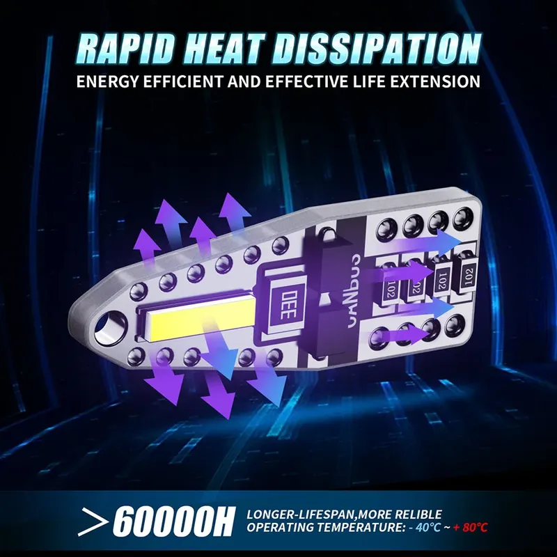 Комплект 2 бр. LED крушки T10, W5W, CANBUS, 6000K бяла светлина, 200 лумена, 12V – блистер - 5