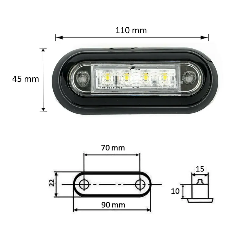 LED Диоден Вграден Страничен Габарит, Маркер, Токос Бял12-24V за камион, бус, ван, платформа, ремарке Е-марк Е9 - 5