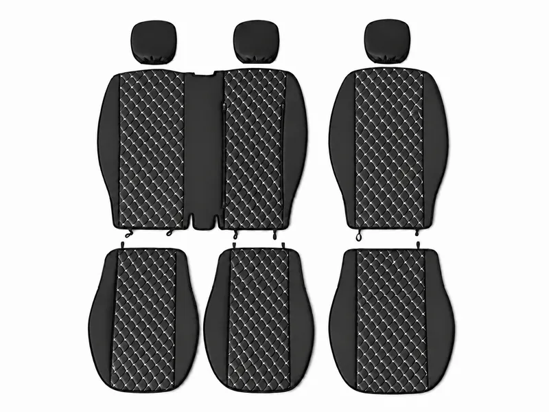 Комплект 2+1 Тапицерия за FORD TRANSIT CUSTOM 2009+ – Еко кожа, Черна с бял шев, 8 части - 5