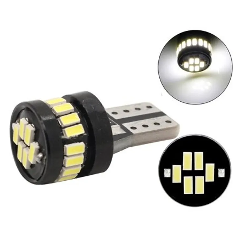 Комплект от 2 броя LED Лед Диодни Крушки За Габарит Т10 W5W 24 SMD 12V Canbus - Error free Без грешки Бяла Светлина в блистер - 5