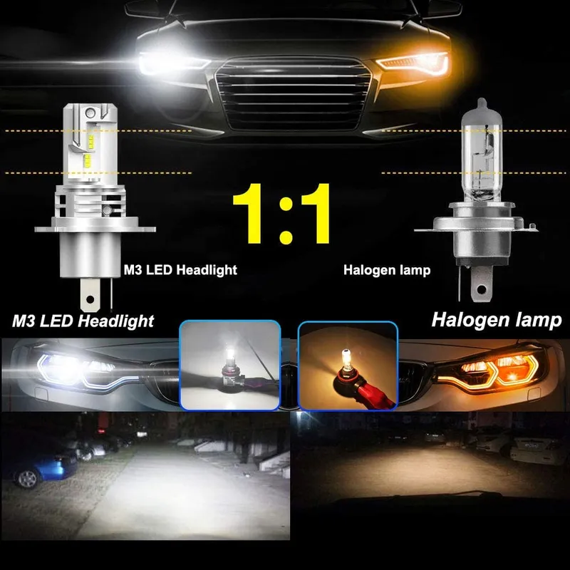 Комплект Умалени Мини LED Диодни Крушки М3 H4 9V 12V 24V 50W 5000lm - 5