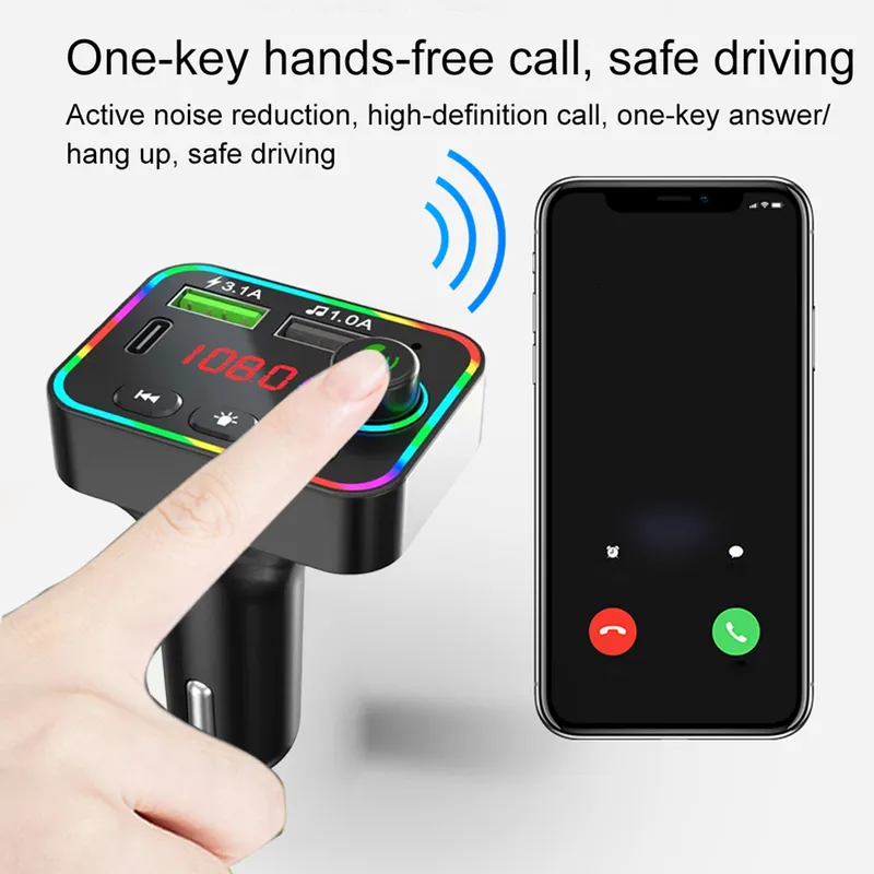 FM радио трансмитер зарядно телефон HZ-BT-F4, 87.5 MHz до 108.0 MHz Bluetooth 2x USB черен с подсветка 12V - 24V - 5