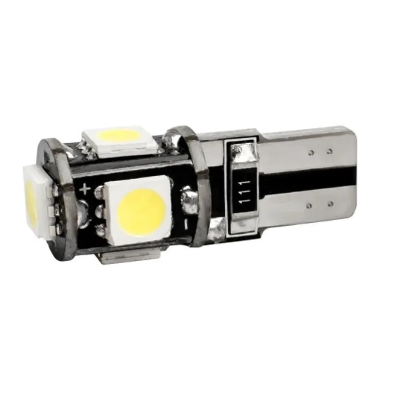 Комплект от 2 броя Лед Крушки За Габарит Т10 W5W LED 5 SMD Canbus 12V Бяла Светлина в блистер - 5