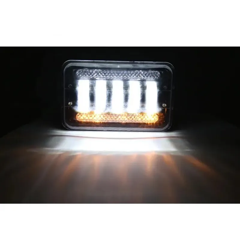 Комплект от 2бр. универсалeн 5 инча ЛЕД LED фар лампа халоген 12V-24V къси/дълги с DRL дневни светлини мигач бяло-жълто 8000lm за АТВ джип камион трактор и др. - 5
