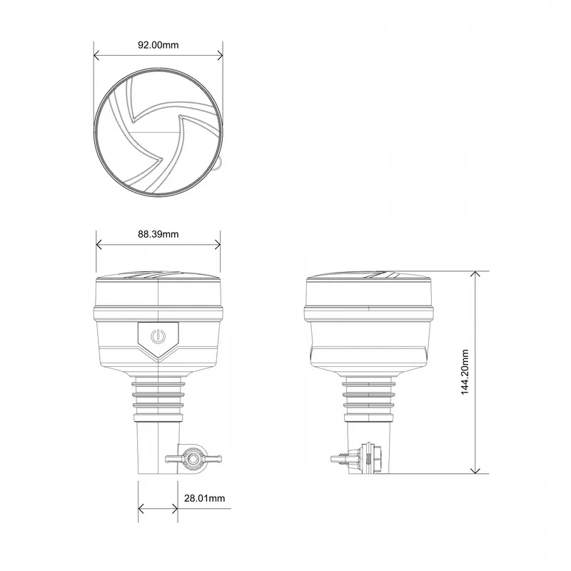 LED оранжева аварийна лампа с опушен корпус, 36 LED, 19W, 12–24V, 7 режима, E-Mark E9, ECE R65/R10, IP67, монтаж на стойка - 6